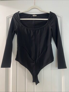 Free People Black Long-Sleeve Scoop Neck Bodysuit